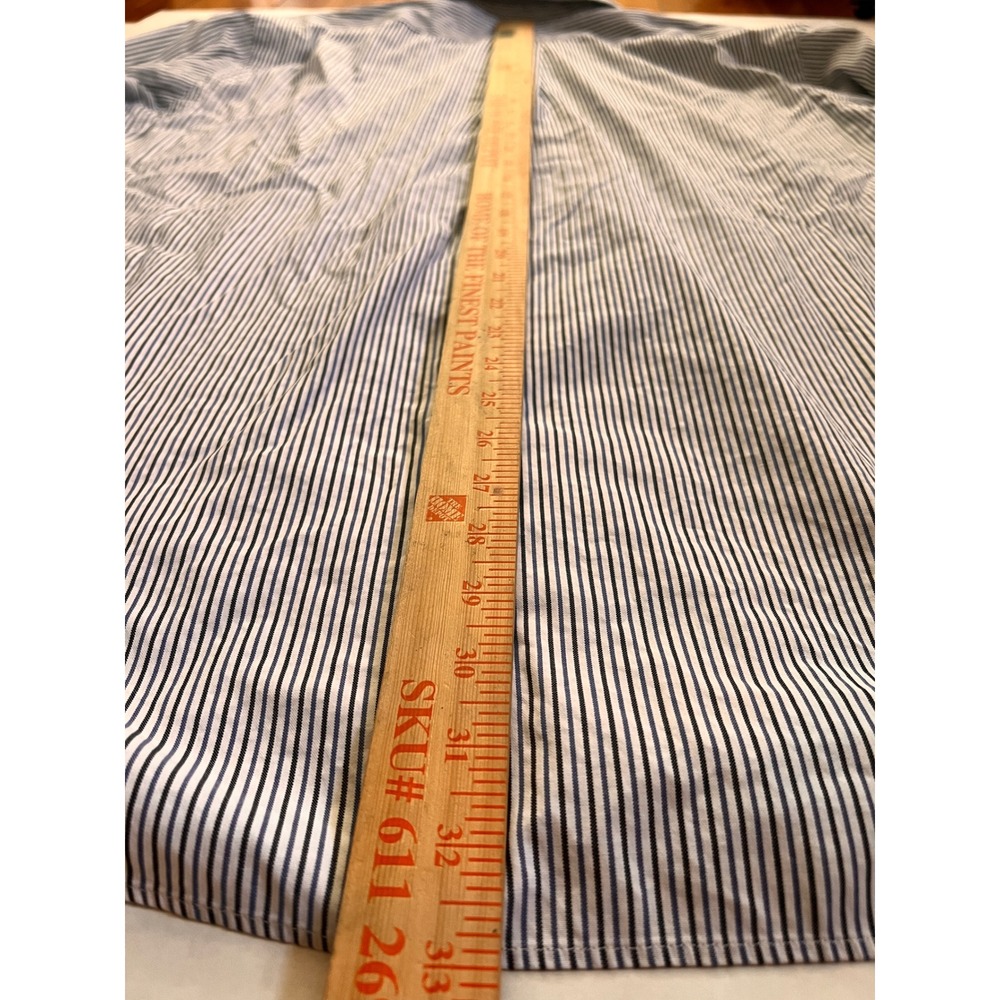 Ralph Lauren Yarmouth Mens 17 34 Pinstripe Button Down Shirt Navy Blue White - Picture 7 of 7